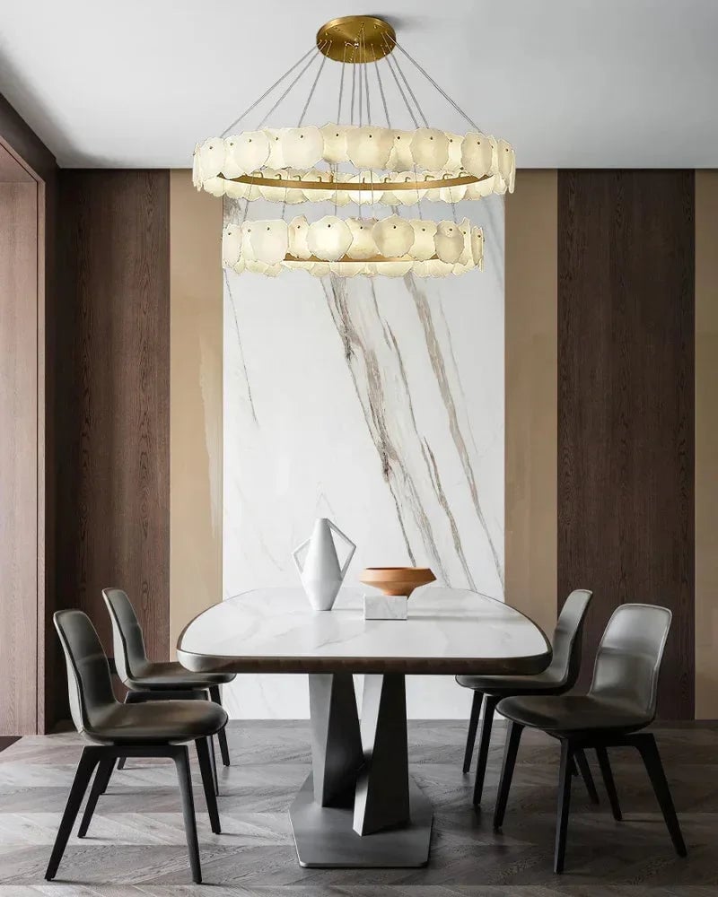 LightsStory Series Geometric Chandelier | Minimalist Linear Sleek Marble and Polished Metal, Polished Metal finish for Dining rooms, lounges, and chic entryways American Vintage chandelier lamp