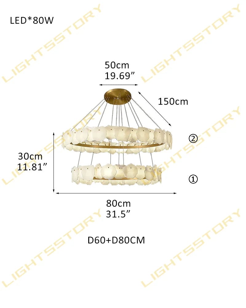 LightsStory Series Geometric Chandelier | Minimalist Linear Sleek Marble and Polished Metal, Polished Metal finish for Dining rooms, lounges, and chic entryways 2 Tier-D60+D80CM White + Gold American Vintage chandelier lamp