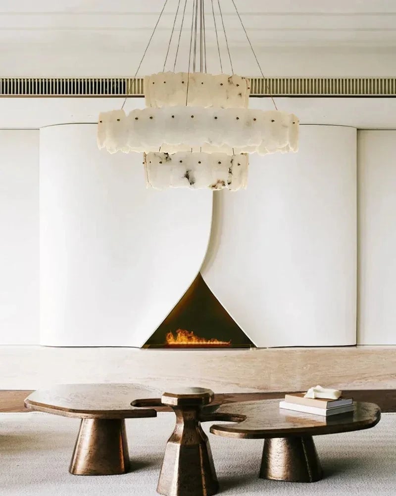 LightsStory Series Geometric Chandelier | Minimalist Linear Sleek Marble and Polished Metal, Polished Metal finish for Dining rooms, lounges, and chic entryways American Vintage chandelier lamp