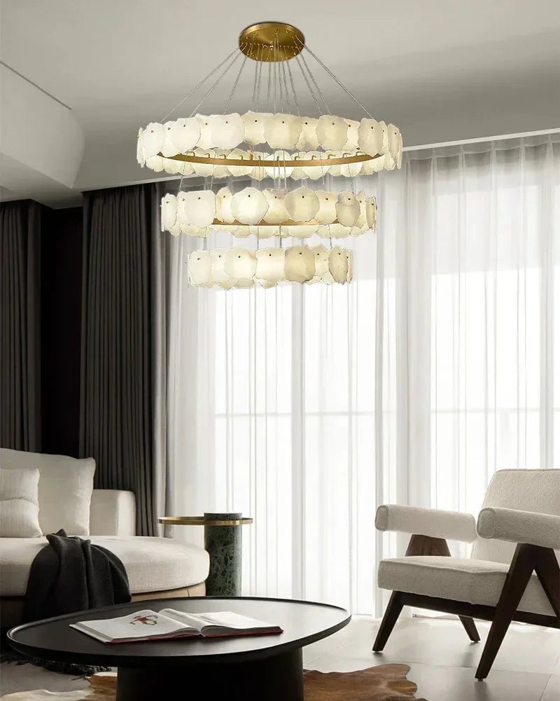 LightsStory Series Geometric Chandelier | Minimalist Linear Sleek Marble and Polished Metal, Polished Metal finish for Dining rooms, lounges, and chic entryways American Vintage chandelier lamp