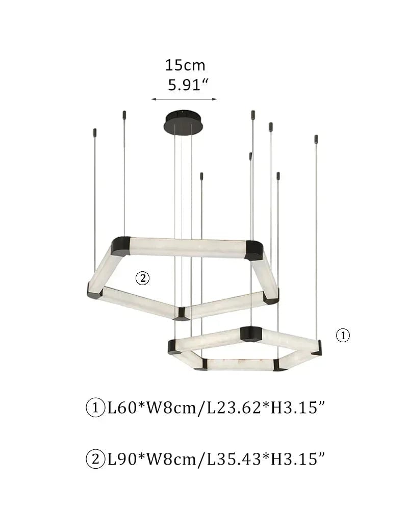 LightsStory Series Geometric Chandelier | Modular Ribbon Loops Natural Alabaster and Polished Stainless Steel, Polished Stainless Steel finish for Dining rooms, lobbies, and offices D60CM+D90CM D23.62"+D35.43" White + Black American Vintage chandelier lamp