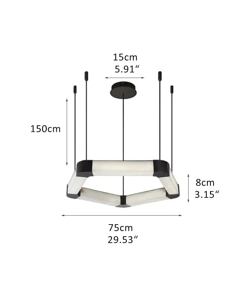 LightsStory Series Geometric Chandelier | Modular Ribbon Loops Natural Alabaster and Polished Stainless Steel, Polished Stainless Steel finish for Dining rooms, lobbies, and offices D75*H8CM D29.53"*3.15" White + Black American Vintage chandelier lamp