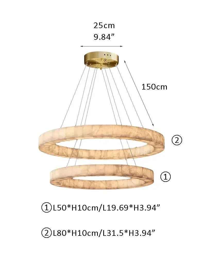 LightsStory Series Geometric Chandelier | Multi-Tier Spanish Marble Solid Spanish white marble with unique natural veining, Natural Stone finish for Dining Rooms and Grand Foyers 2 Tier-D50+D80CM D31.5*H11.81" White + Gold American chandelier