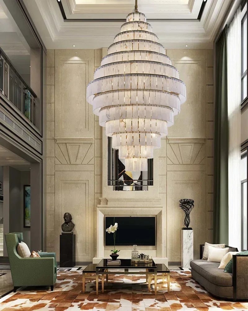 LightsStory Series Geometric Chandelier | Multi-tiered Snowflake Natural Gypsum Alabaster, Natural Matte Finish for High Ceilings and Spacious Entrances Luxury Modern Chandelier