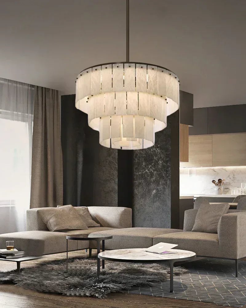 LightsStory Series Geometric Chandelier | Multi-tiered Snowflake Natural Gypsum Alabaster, Natural Matte White finish for Grand Entrances and High-Ceiling Villas Luxury Modern Chandelier