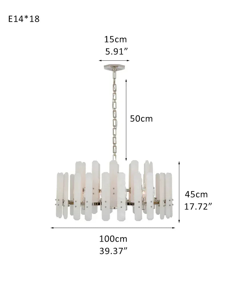 LightsStory Series Geometric Chandelier | Rectangular Natural Alabaster with Brushed Metal Frame, Brushed Chrome finish for Dining Rooms and Transitional Spaces D100*H45CM D39.37“*H17.72" Silver American chandelier