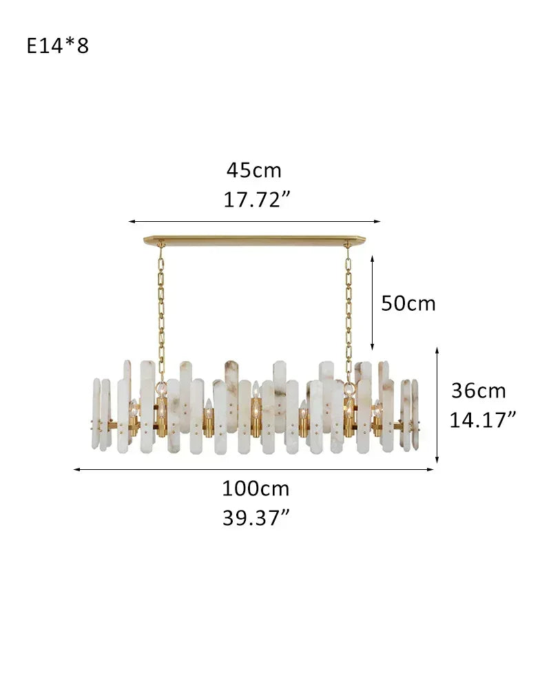 LightsStory Series Geometric Chandelier | Rectangular Natural Alabaster with Brushed Metal Frame, Brushed Chrome finish for Dining Rooms and Transitional Spaces L100*H36CM L39.37“*H14.17" Brass American chandelier