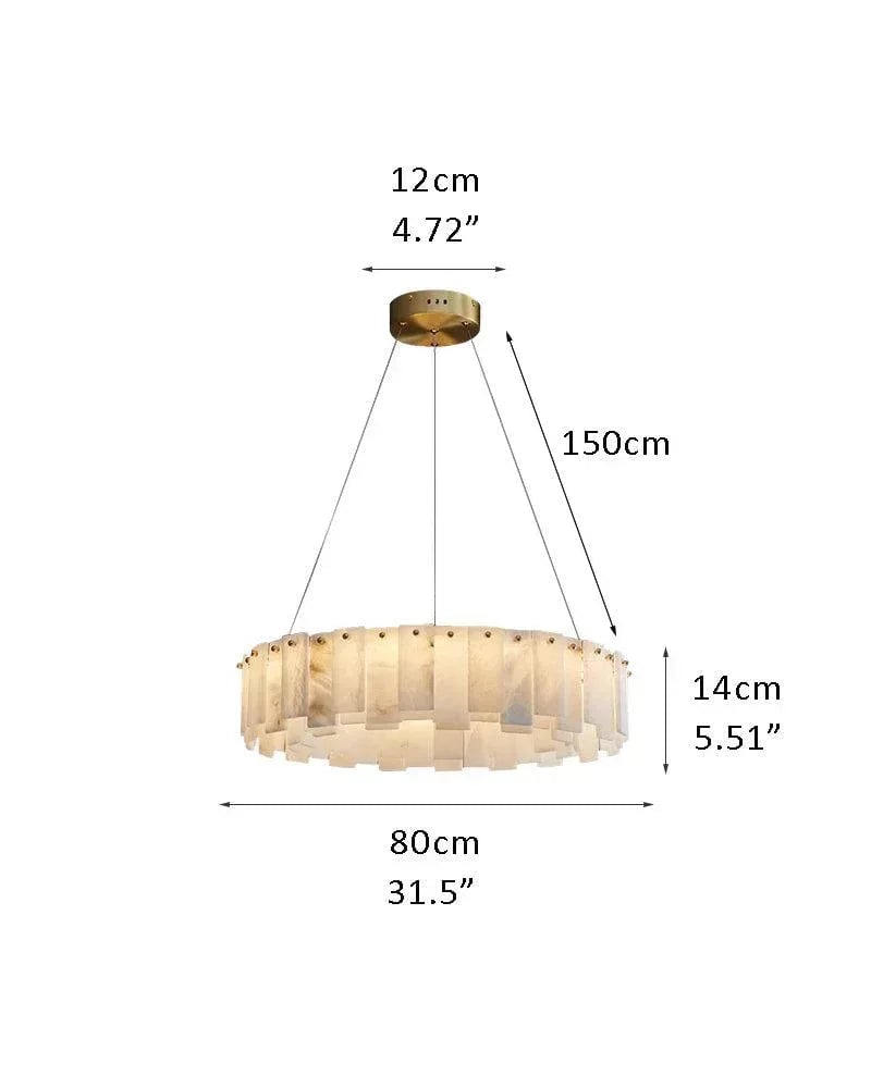 LightsStory Series Geometric Chandelier | Rectangular Oval Polished White Marble Alabaster, Premium Brass finish for Dining Rooms and Kitchen Islands D80*H14CM D31.5*H5.51" White + Brass American chandelier
