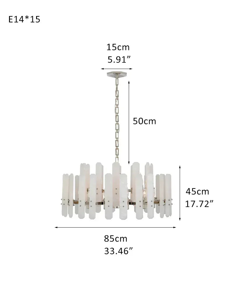 LightsStory Series Geometric Chandelier | Round Durable Alabaster and Brushed Metal, Brushed Metal finish for Kitchen Islands and Dining Rooms D85*H45CM D33.46“*H17.72" Silver American chandelier