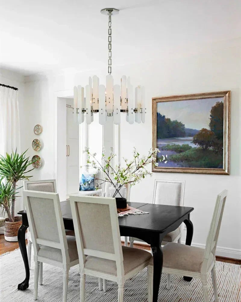 LightsStory Series Geometric Chandelier | Round Durable Alabaster and Brushed Metal, Brushed Metal finish for Kitchen Islands and Dining Rooms American chandelier
