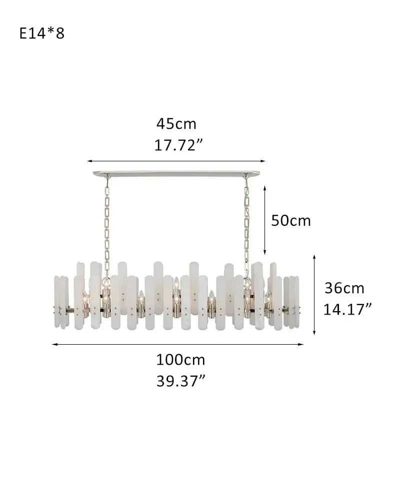 LightsStory Series Geometric Chandelier | Round Durable Alabaster and Brushed Metal, Brushed Metal finish for Kitchen Islands and Dining Rooms L100*H36CM L39.37“*H14.17" Silver American chandelier