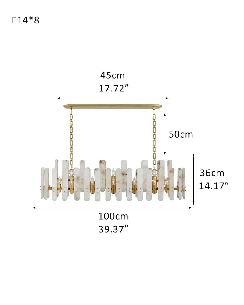 LightsStory Series Geometric Chandelier | Round Durable Alabaster and Brushed Metal, Brushed Metal finish for Kitchen Islands and Dining Rooms L100*H36CM L39.37“*H14.17" Brass American chandelier