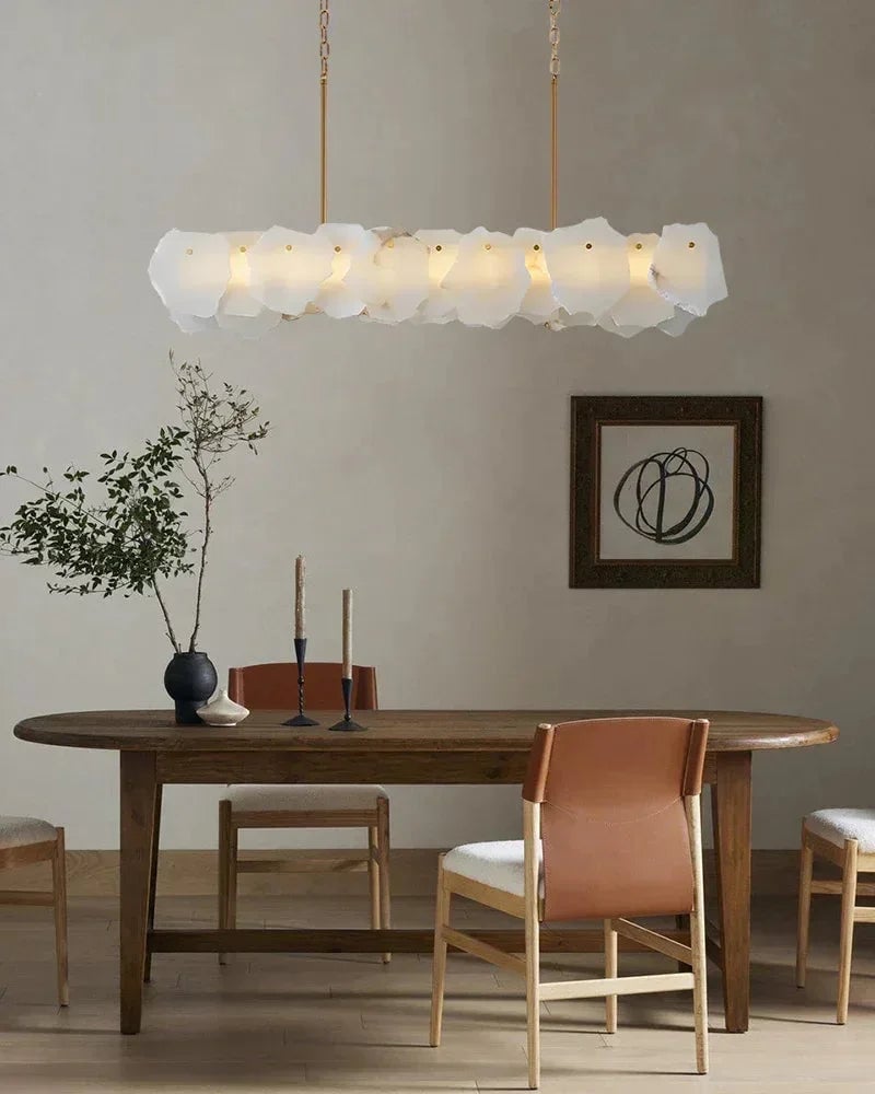 LightsStory Series Geometric Chandelier | Round Sleek White Alabaster and Polished Metal, Polished Metal finish for Dining rooms, lounges, and chic entryways American Vintage chandelier lamp