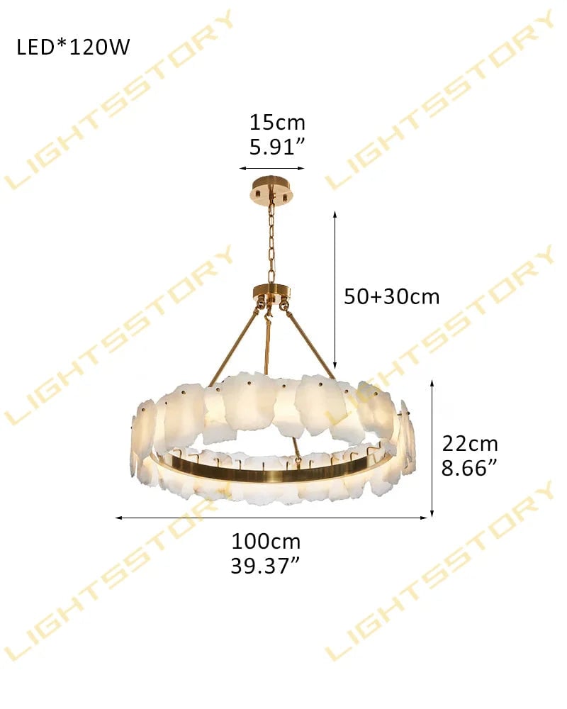 LightsStory Series Geometric Chandelier | Round Sleek White Alabaster and Polished Metal, Polished Metal finish for Dining rooms, lounges, and chic entryways Round-D100*H22CM D39.4"*H8.7"-B White + Brass American Vintage chandelier lamp