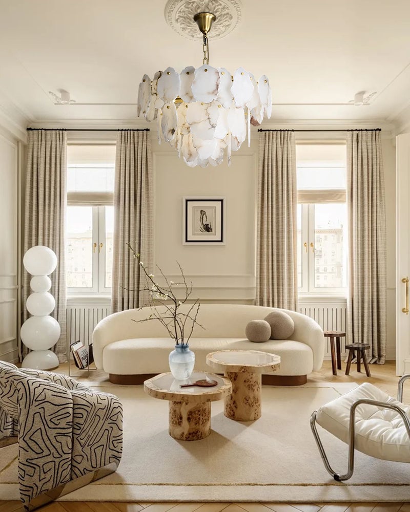 LightsStory Series Geometric Chandelier | Tier Hand-cut natural alabaster and marble, Aged Brass and Black Metal for Living rooms, dining areas, and grand entryways Luxury Modern Chandelier