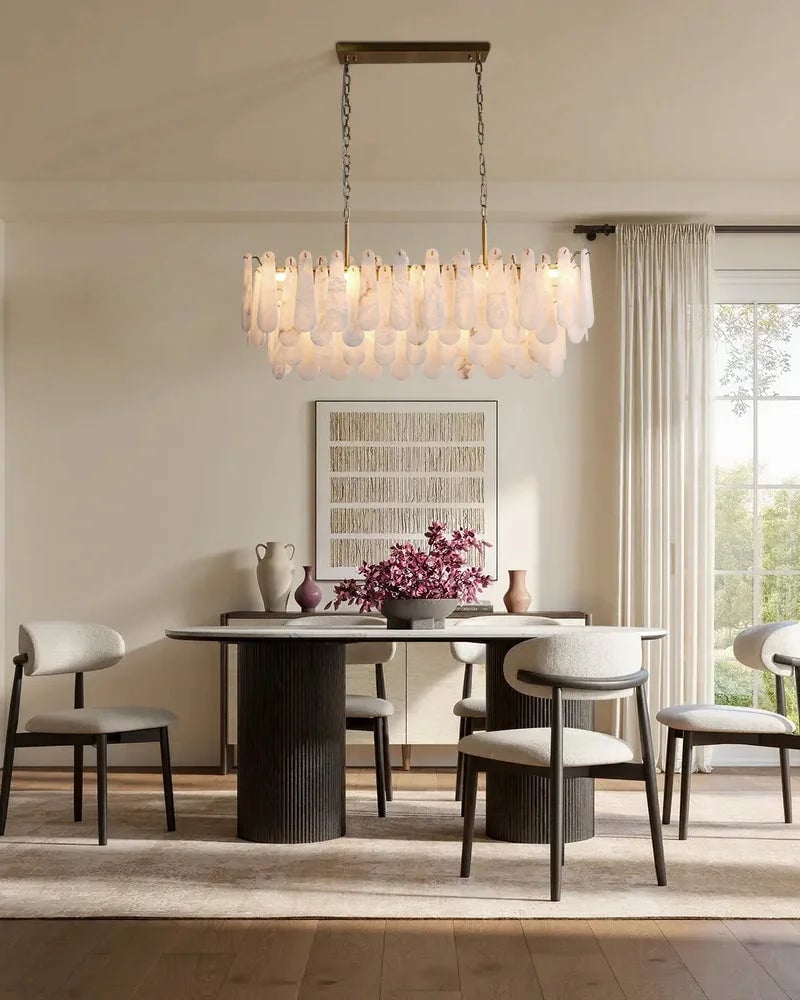 LightsStory Series Geometric Chandelier | Tiered Rectangular Thick marble-derived Alabaster, Natural Stone finish for Dining Rooms, Lobbies, and Foyers Luxury Modern Chandelier