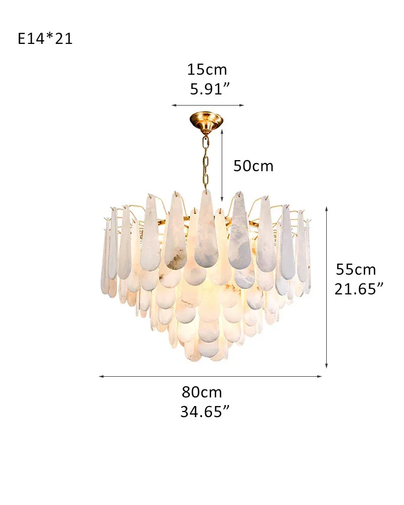 LightsStory Series Geometric Chandelier | Tiered Rectangular Thick marble-derived Alabaster, Natural Stone finish for Dining Rooms, Lobbies, and Foyers 21 light-D80*H55CM D34.65*H21.65" White + Gold Luxury Modern Chandelier