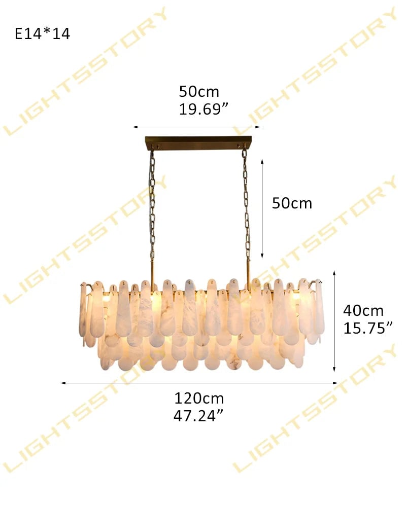 LightsStory Series Geometric Chandelier | Tiered Rectangular Thick marble-derived Alabaster, Natural Stone finish for Dining Rooms, Lobbies, and Foyers 14 light-L120*W35*H40CM L47.24"*W13.78"*H15.75" White + Gold Luxury Modern Chandelier