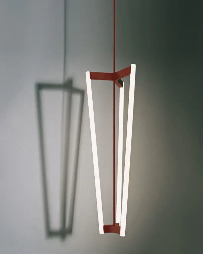 LightsStory Series Geometric Chandelier | Triple Pipeline Stainless Titanium and Acrylic, Brushed Red, Gold, and Black Titanium for Kitchen Islands and Modern Dining Spaces Modern Pendant lamp