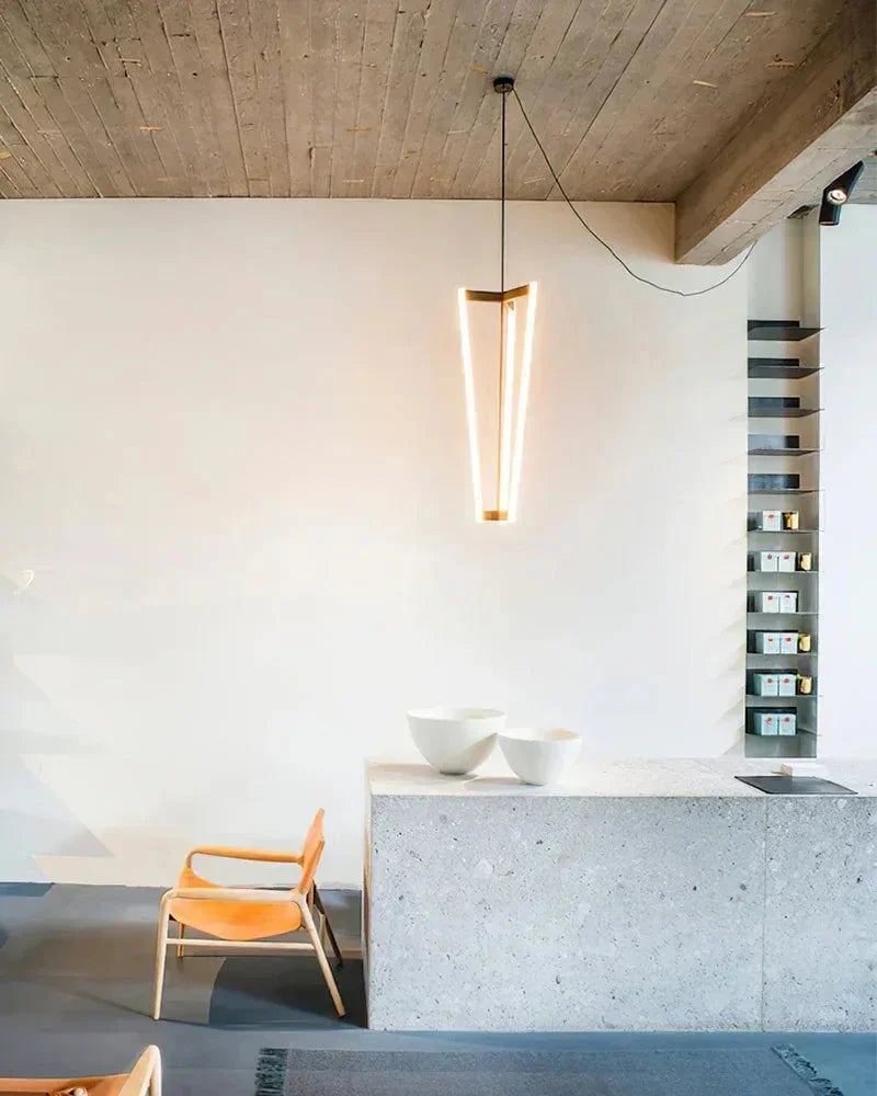 LightsStory Series Geometric Chandelier | Triple Pipeline Stainless Titanium and Acrylic, Brushed Red, Gold, and Black Titanium for Kitchen Islands and Modern Dining Spaces Modern Pendant lamp