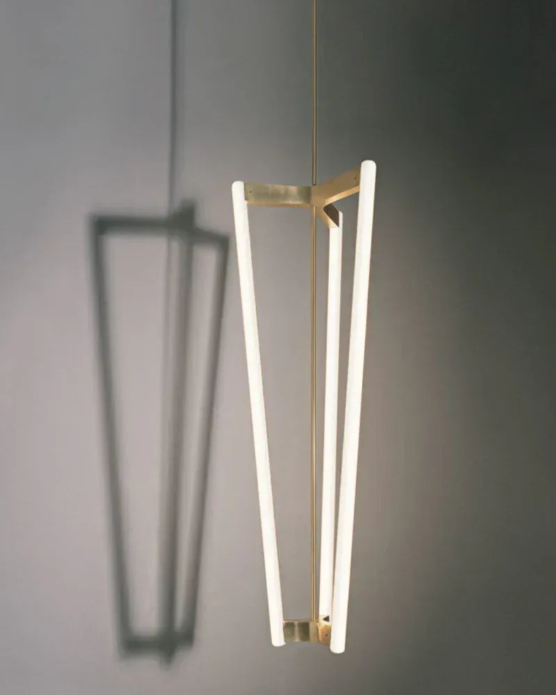 LightsStory Series Geometric Chandelier | Triple Pipeline Stainless Titanium and Acrylic, Brushed Red, Gold, and Black Titanium for Kitchen Islands and Modern Dining Spaces Modern Pendant lamp