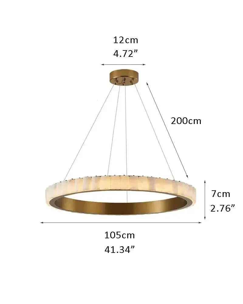LightsStory Series Geometric Chandelier | Triple Ring Hand-finished natural alabaster columns and sustainable marble detailing, Brush Black and Gold frame for Entryways and dining areas D105*H7CM D41.34*H2.76" White + Gold American chandelier