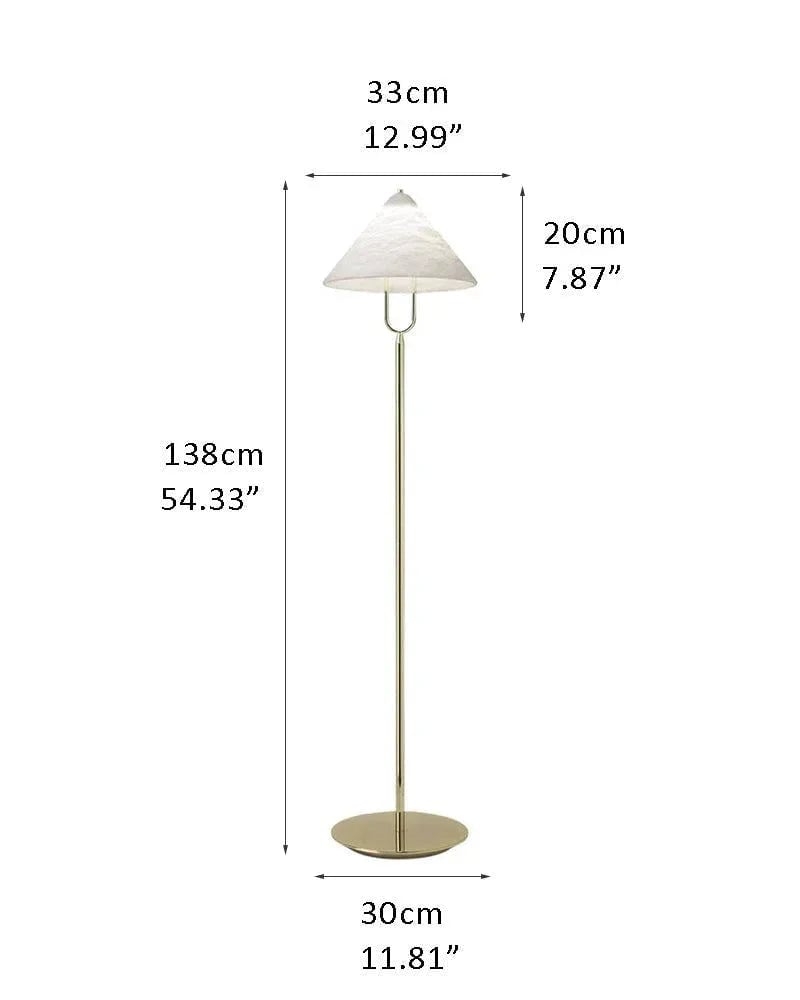 LightsStory Series Geometric Floor Lamp | Cone Shade Handcrafted natural alabaster stone and electrolytic-bathed iron, Polished brass finish for Living rooms, studies, and transitional spaces D33*H138CM D12.99*H54.33" White + Brass Modern Designer Floor Lamp