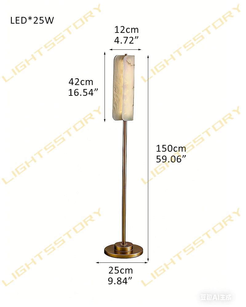 LightsStory Series Geometric Floor Lamp | Minimalist Silhouette Natural Alabaster Marble and Durable Brass, Natural Stone and Brass finish for Modern Living Rooms and Sophisticated Studies D25*H150CM D9.84"*H59.06" Brass Modern Art Design Floor Lamp