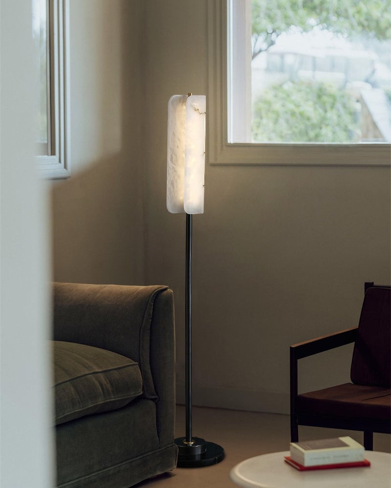 LightsStory Series Geometric Floor Lamp | Minimalist Silhouette Natural Alabaster Marble and Durable Brass, Natural Stone and Brass finish for Modern Living Rooms and Sophisticated Studies Modern Art Design Floor Lamp