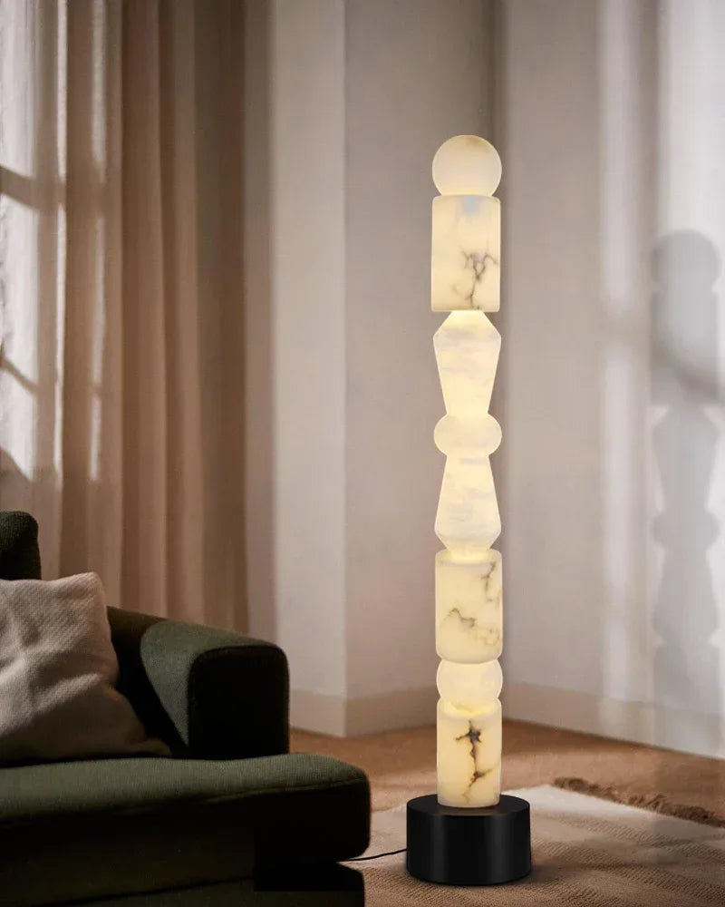 LightsStory Series Geometric Floor Lamp | Octagonal Joint Alabaster Hand-stacked natural translucent alabaster stones, Modern minimalist metal frame for Living rooms and bedrooms Modern Designer Floor Lamp