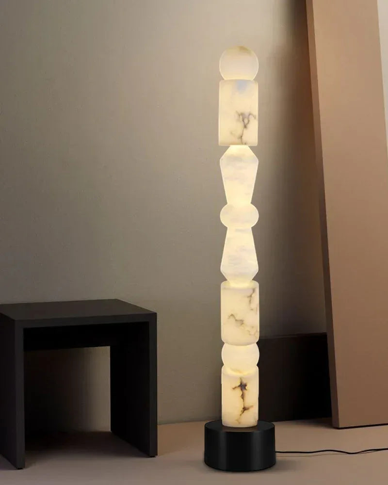 LightsStory Series Geometric Floor Lamp | Octagonal Joint Alabaster Hand-stacked natural translucent alabaster stones, Modern minimalist metal frame for Living rooms and bedrooms Modern Designer Floor Lamp