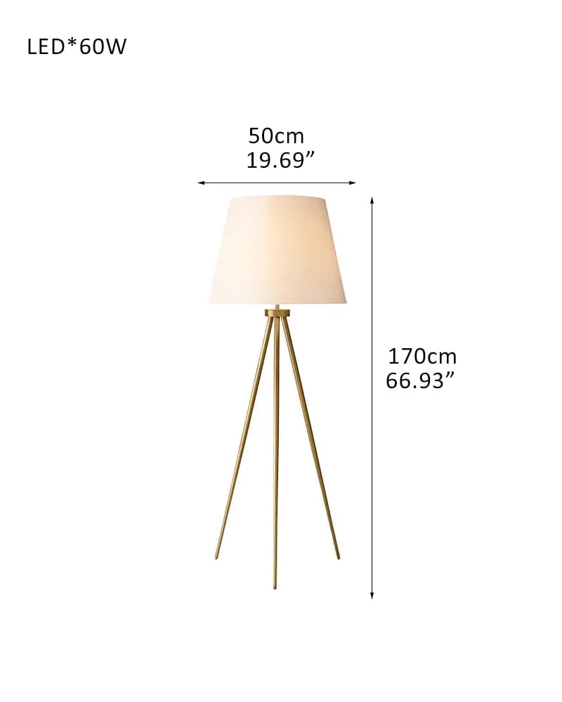 LightsStory Series Geometric Floor Lamp | Tripod Textured linen shade with sturdy metal construction, Polished brass, black, and silver finish for Living rooms, reading nooks, and office spaces D50*H170CM D19.69"*H66.93" Brass + White American standing floor lamp