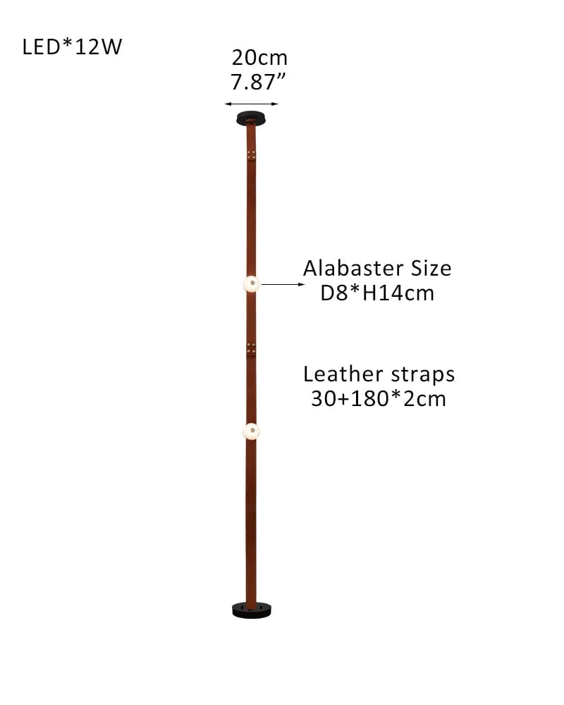LightsStory Series Geometric Floor-to-Ceiling Light | Modular LED Handcrafted white alabaster with fine leather straps, Brown Leather finish for Rental apartments and modern living spaces 2-light-30+180X2cm Belt-A White Alabaster + Brown Leather American standing floor lamp