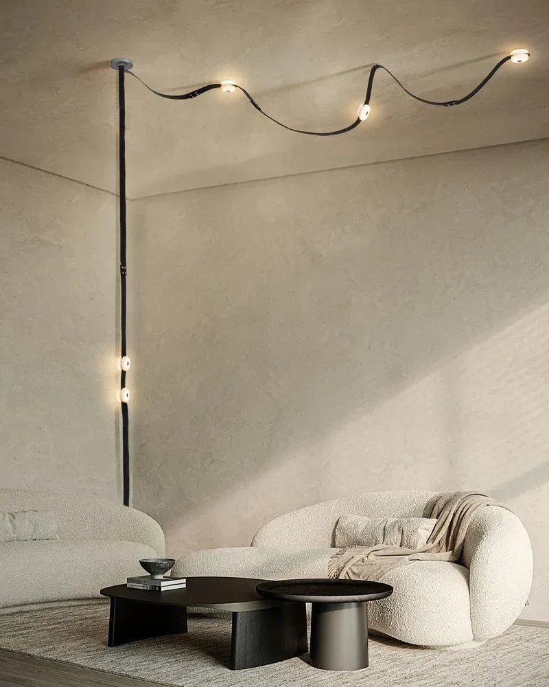 LightsStory Series Geometric Floor-to-Ceiling Light | Modular LED Handcrafted white alabaster with fine leather straps, Brown Leather finish for Rental apartments and modern living spaces American standing floor lamp