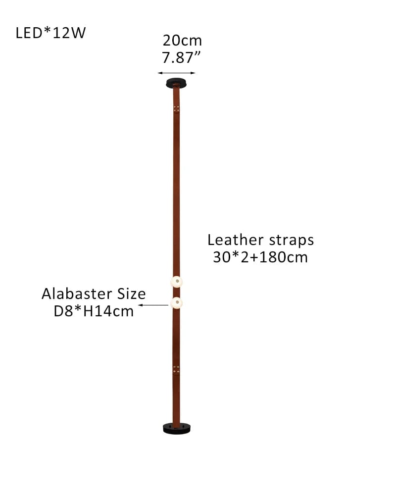 LightsStory Series Geometric Floor-to-Ceiling Light | Modular LED Handcrafted white alabaster with fine leather straps, Brown Leather finish for Rental apartments and modern living spaces 2-light-30X2+180cm Belt-B White Alabaster + Brown Leather American standing floor lamp