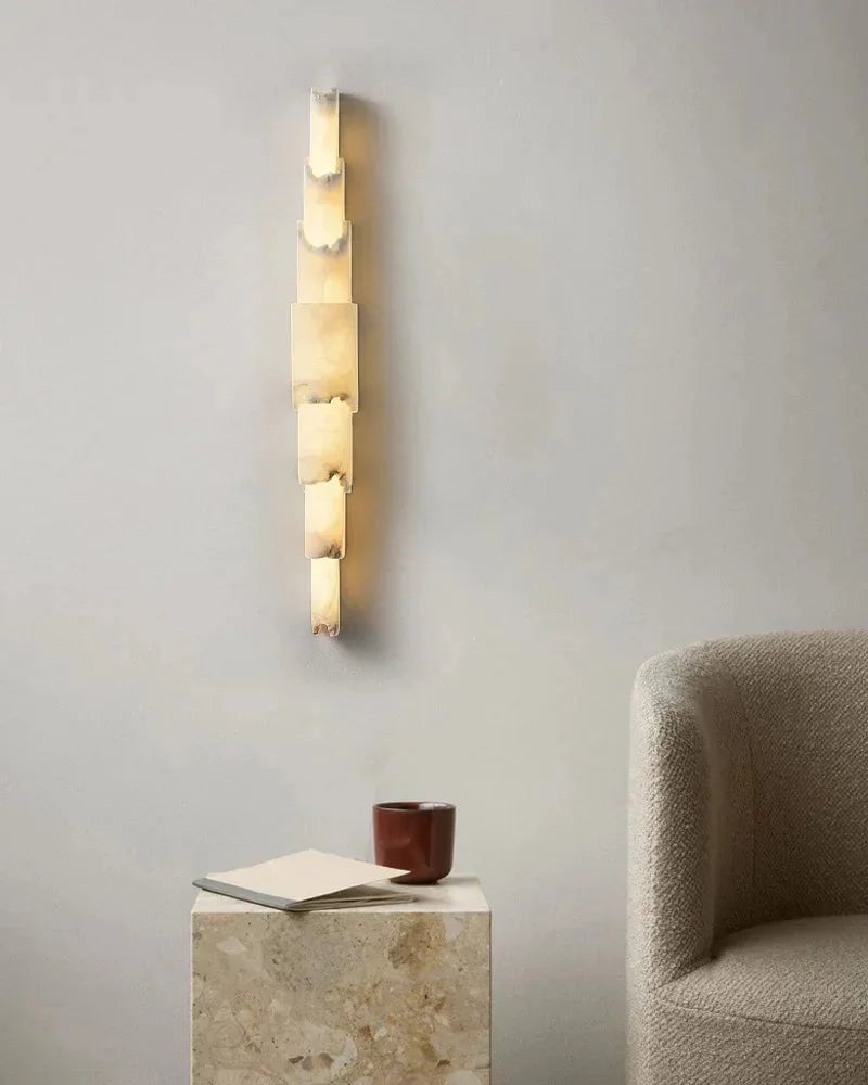 LightsStory Series Geometric Flush Mount | 5-Layer Cylinder Hand-finished White Alabaster stone and solid metal, Polished metal finish for Bedrooms, hallways, and dining spaces Flush Mounted Wall Sconce Lamp