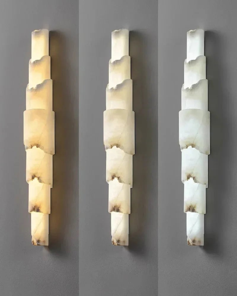 LightsStory Series Geometric Flush Mount | 5-Layer Cylinder Hand-finished White Alabaster stone and solid metal, Polished metal finish for Bedrooms, hallways, and dining spaces Flush Mounted Wall Sconce Lamp