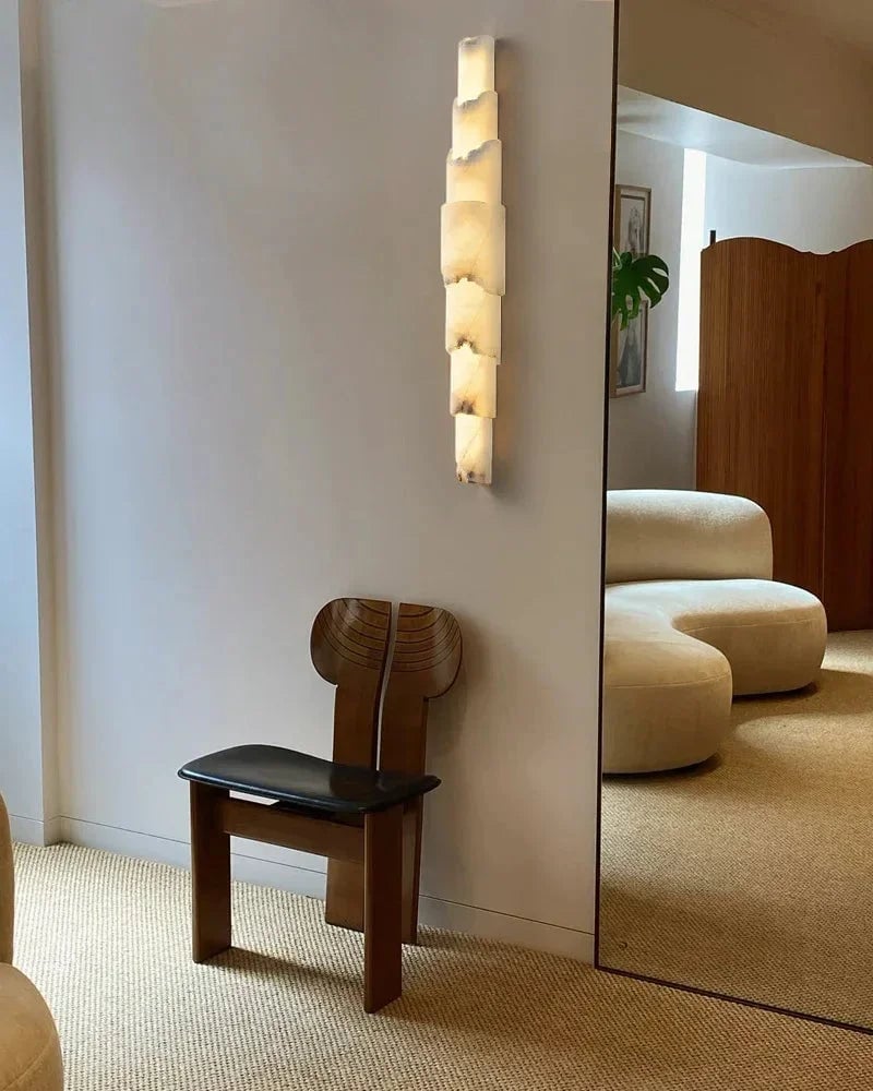 LightsStory Series Geometric Flush Mount | 5-Layer Cylinder Hand-finished White Alabaster stone and solid metal, Polished metal finish for Bedrooms, hallways, and dining spaces Flush Mounted Wall Sconce Lamp