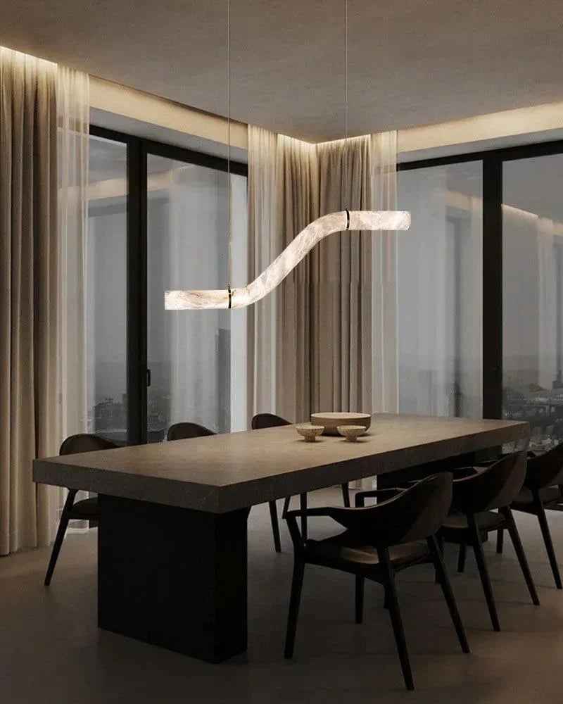 LightsStory Series Geometric Hanging Light | Linear Infinity Natural Alabaster and Copper, Warm Copper finish for Modern homes and luxury dining areas American chandelier