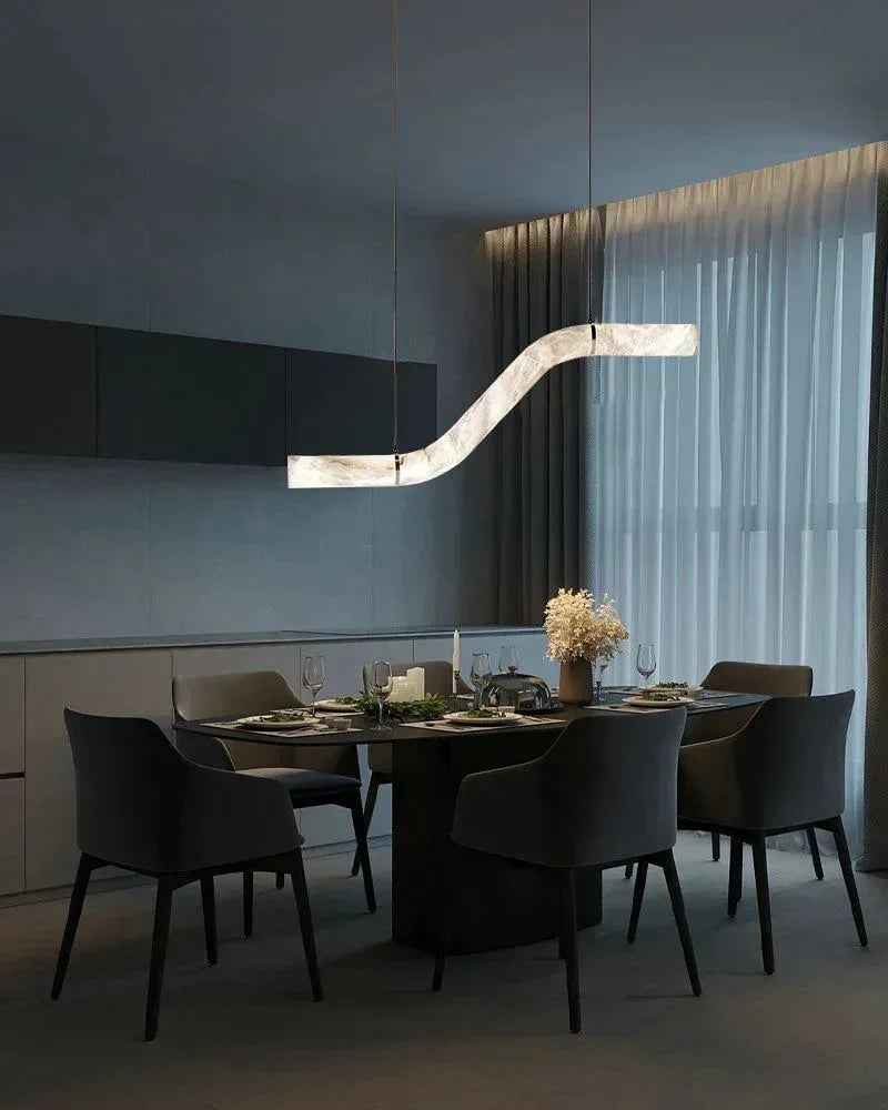 LightsStory Series Geometric Hanging Light | Linear Infinity Natural Alabaster and Copper, Warm Copper finish for Modern homes and luxury dining areas American chandelier