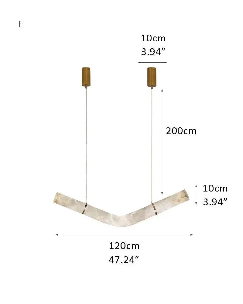 LightsStory Series Geometric Hanging Light | Linear Infinity Natural Alabaster and Copper, Warm Copper finish for Modern homes and luxury dining areas E-L120*H10CM D47.24*H3.94" White + Brass American chandelier