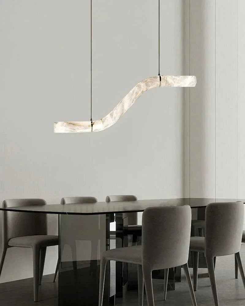 LightsStory Series Geometric Hanging Light | Linear Infinity Natural Alabaster and Copper, Warm Copper finish for Modern homes and luxury dining areas American chandelier