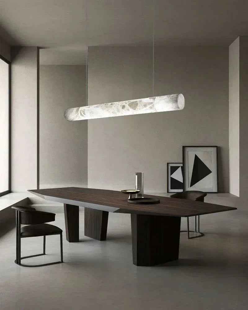 LightsStory Series Geometric Hanging Light | Linear Infinity Natural Alabaster and Copper, Warm Copper finish for Modern homes and luxury dining areas American chandelier