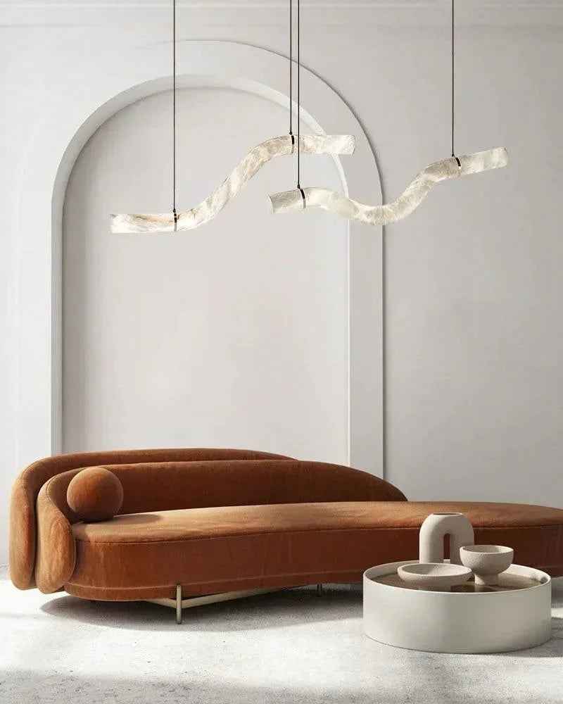 LightsStory Series Geometric Hanging Light | Linear Infinity Natural Alabaster and Copper, Warm Copper finish for Modern homes and luxury dining areas American chandelier