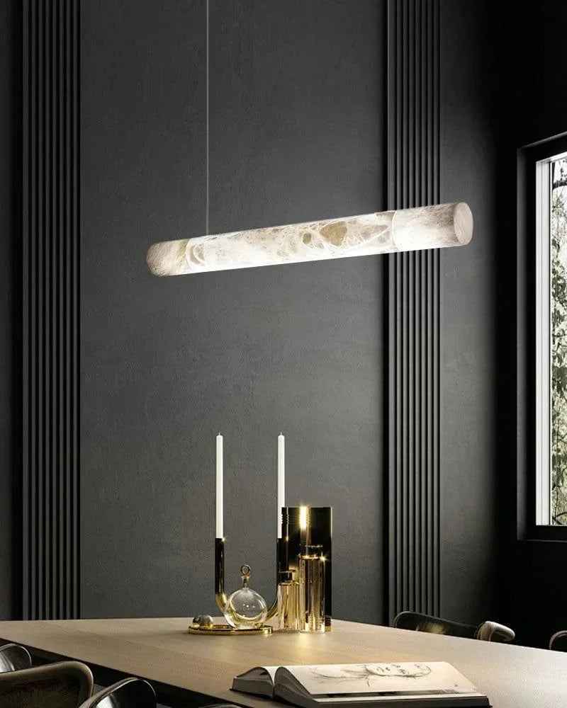 LightsStory Series Geometric Hanging Light | Linear Infinity Natural Alabaster and Copper, Warm Copper finish for Modern homes and luxury dining areas American chandelier