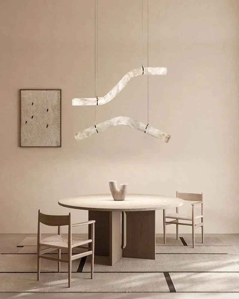 LightsStory Series Geometric Hanging Light | Linear Infinity Natural Alabaster and Copper, Warm Copper finish for Modern homes and luxury dining areas American chandelier