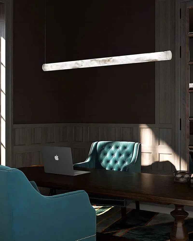 LightsStory Series Geometric Hanging Light | Linear Infinity Natural Alabaster and Copper, Warm Copper finish for Modern homes and luxury dining areas American chandelier
