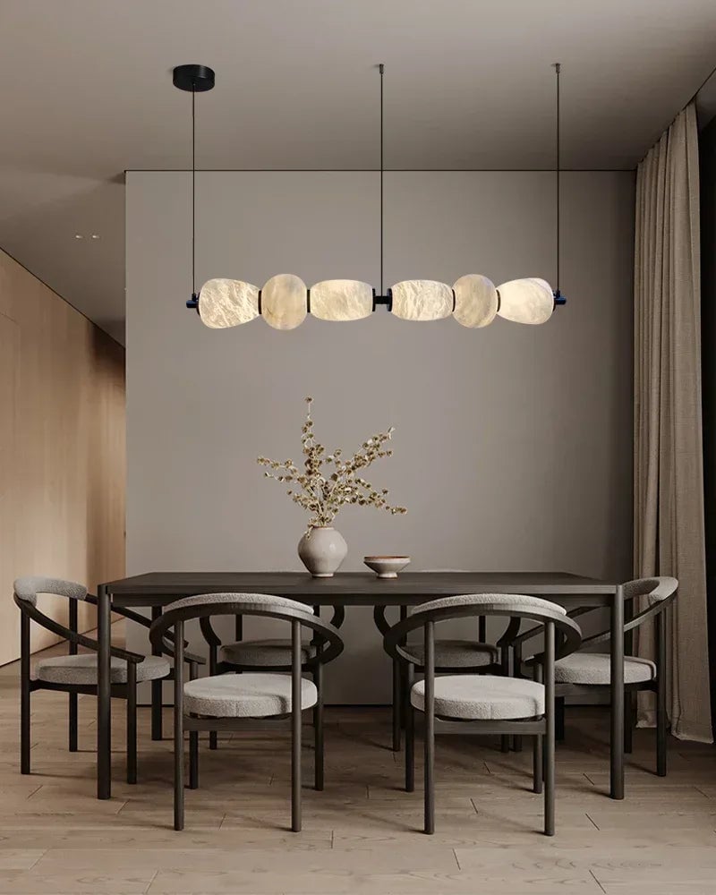 LightsStory Series Geometric Linear Pendant | Linear Hand-carved natural alabaster stone, Sleek brass finish for Kitchen islands, desks, and dining tables Modern Pendant lamp