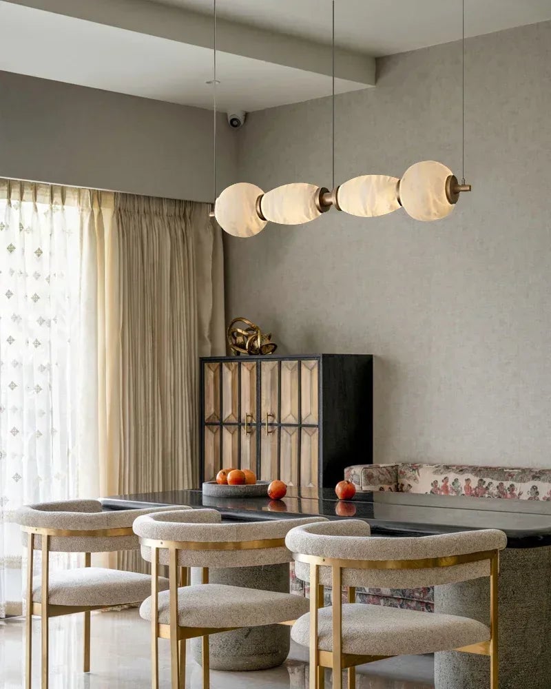 LightsStory Series Geometric Linear Pendant | Linear Hand-carved natural alabaster stone, Sleek brass finish for Kitchen islands, desks, and dining tables Modern Pendant lamp