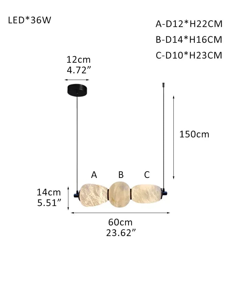 LightsStory Series Geometric Linear Pendant | Linear Hand-carved natural alabaster stone, Sleek brass finish for Kitchen islands, desks, and dining tables 3-light-L60*H14CM L23.62"*H5.5"-Pendant White + Black Modern Pendant lamp